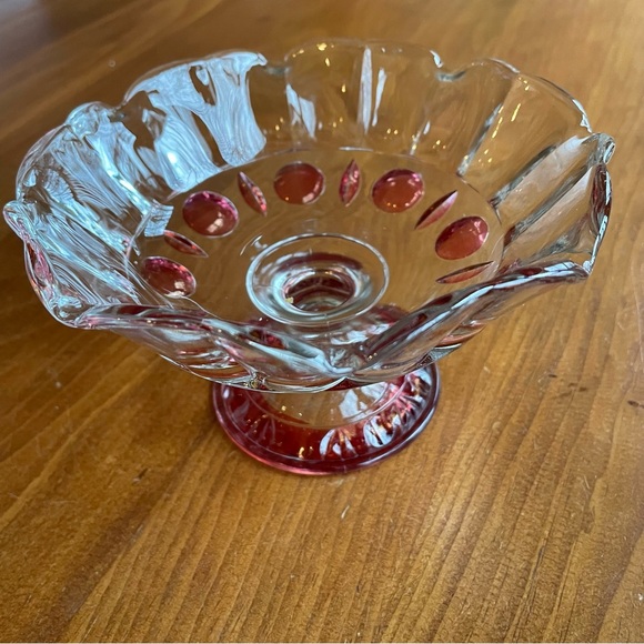 Vintage Cranberry and Clear Glass Compote Candy Dish Dresser Tray - Picture 7 of 8